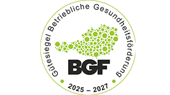 BGF Logo auf Jobs & Karriereseite Gütesiegel Betriebliche Gesundheitsförderung BGF Logo auf Jobs & Karriereseite