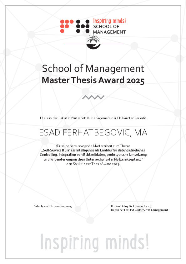 Esad Ferhatbegovic, MA mit ausgezeichneter Masterarbeit an der CU Hochschule Kärnten Zertifikat für Esad Ferhatbegovic, MA mit ausgezeichneter Masterarbeit an der CU Hochschule Kärnten